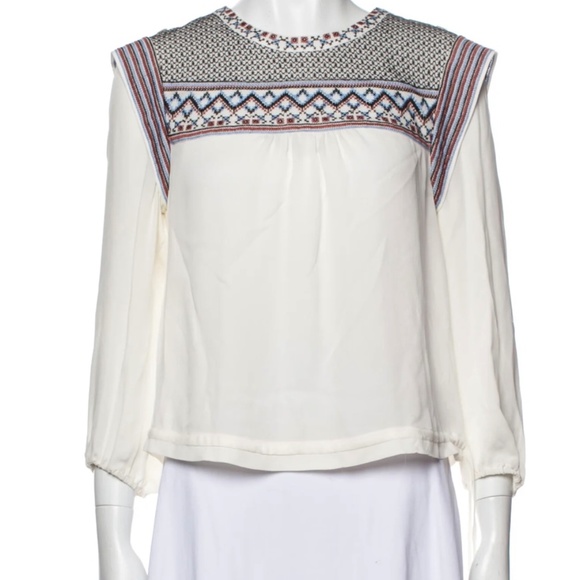 Veronica Beard Silk crewneck embroidered blouse Size M/ 6 - Picture 1 of 3